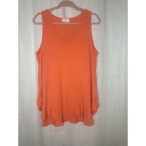Anthropologie tank Sleeveless Top Womens Size L Orange‎ Slub Knit Ruffle Hem